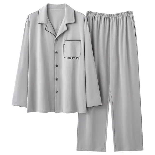 莫代尔 舒适亲肤细腻翻领开衫纯棉个性百搭不易起球家居服可外穿睡衣套装 男款