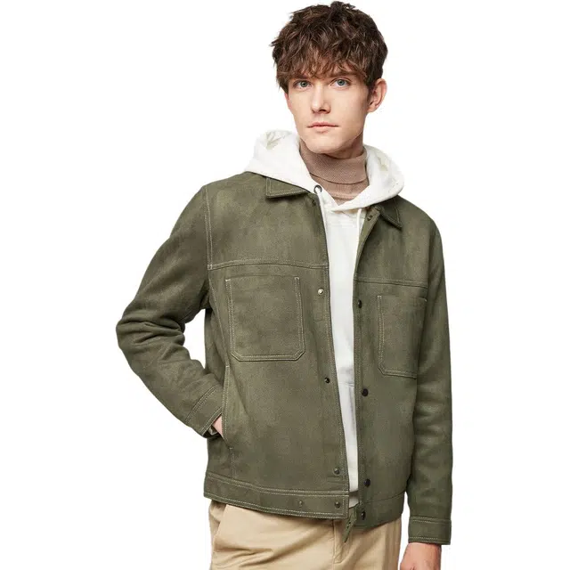 红豆 轻奢麂皮绒工装风多口袋挺括易打理复古通勤百搭夹克外套 男款