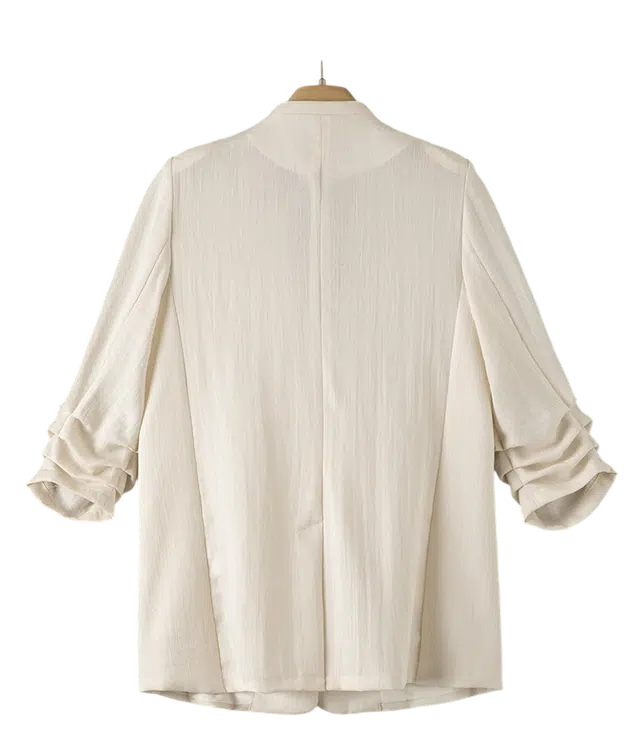 晚白 收腰显瘦弹力七分袖翻领通勤风西装 女款