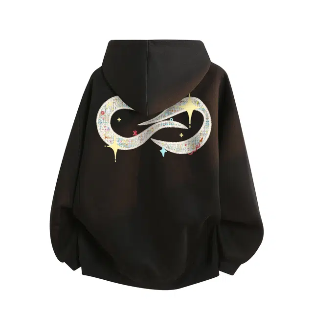 物质公式 重磅美式复古高街潮牌趣味仿万针刺绣无限循环字母印花设计简约学院风休闲百搭透气落肩袖宽松拉链纯色连帽外套开衫卫衣 男女同款