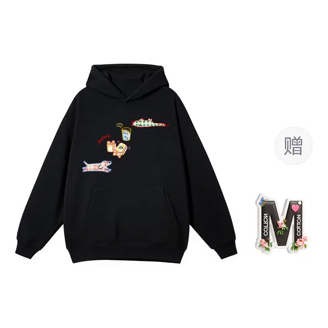 棉购 连帽薄款卡通个性时尚舒适潮牌学生美式卫衣 女款