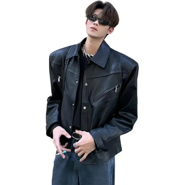黑马漫画 美式皮衣外套男春秋款发型师男装高级感夹克 男女同款