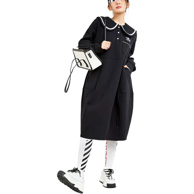 木果果木 气质优雅百搭时尚娃娃领长袖连衣裙 女款