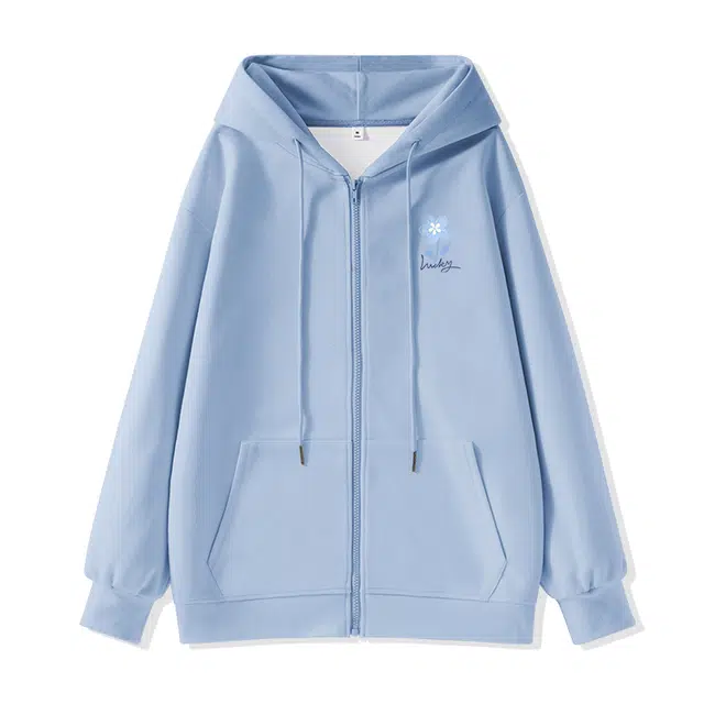 棉致 幸运蓝花简约纯色牛奶丝复合抗皱无性别主义宽松落肩休闲卫衣 男女同款