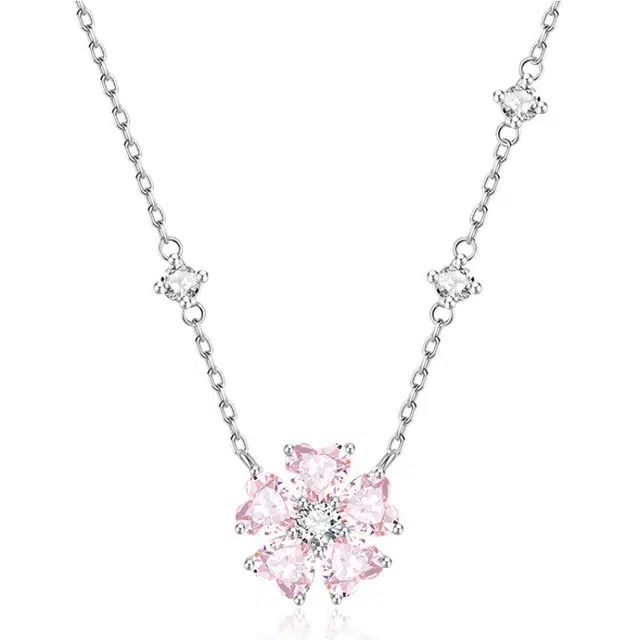 【桃花朵朵】 艾卡拉 韩版轻奢爱心锆石吊坠甜美风锁骨链国风设计#好运 银 项链 男女同款情侣款