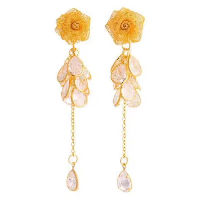 澜耀  玫瑰花流苏 法式复古优雅轻奢高级感耳饰 合金 耳环 女款