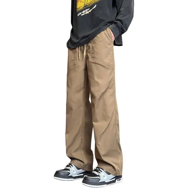 么宁 秋冬季美式高街垂感宽松直筒裤简约百搭个性痞帅运动阔腿休闲裤 男女同款