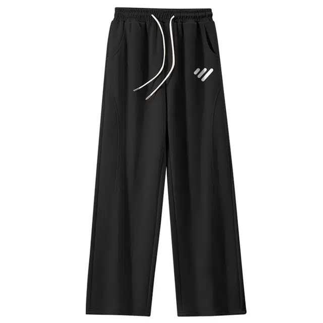 棉致 潮流创意几何涂鸦简约个性松紧系带直筒挺括弹性抗皱百搭舒适日常宽松休闲裤 男女同款