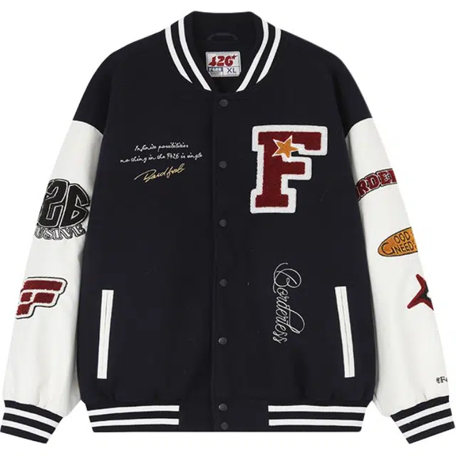 稻草人 经典潮牌字母印花棒球领落肩宽松夹克外套 男女同款