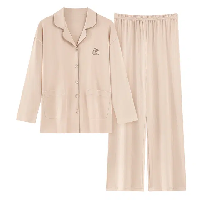 莫代尔 可外穿细腻秋冬翻领微弹显瘦家居服睡衣套装 女款