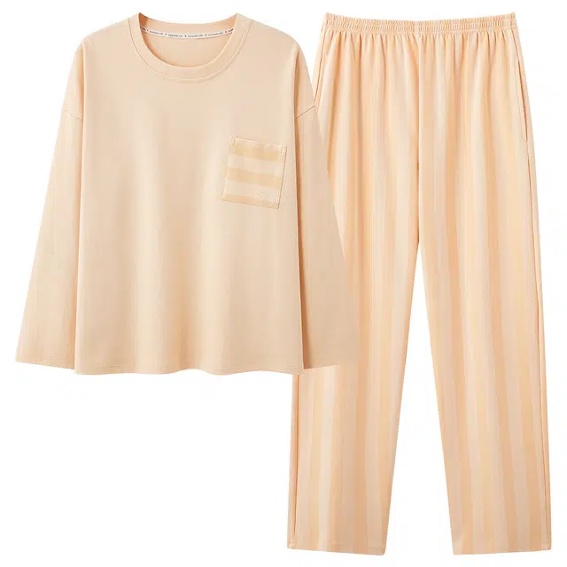 芬腾可安 简约春秋遮肉休闲抗菌舒适少女感显瘦轻盈家居服睡衣套装 女款