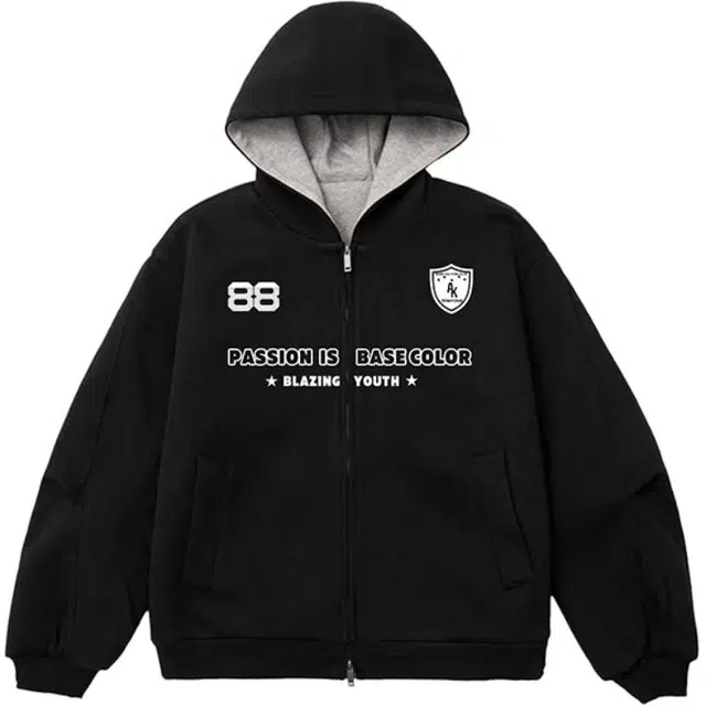 爱肯 学院风印花连帽外套格纹帽里细节宽松版型日常通勤百搭卫衣 男女同款