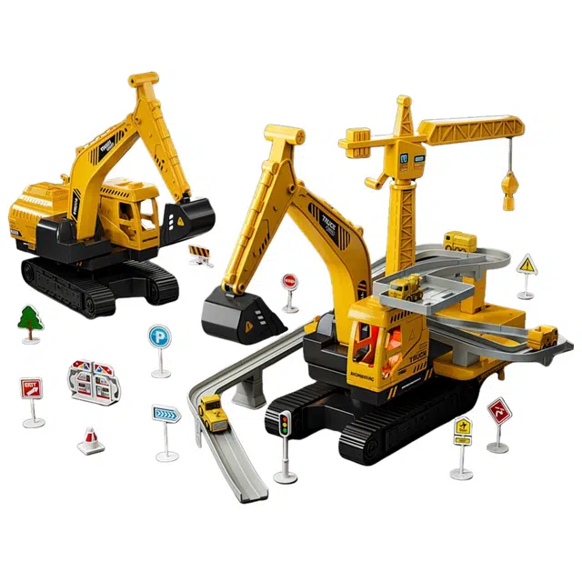 贝贝家 轨道挖掘机 亲子互动  地图场景还原 益智工程车套装 滑行玩具