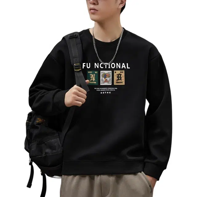 协协乐 春秋季美式重磅衣服打底衫上衣内搭外套长袖时尚印花百搭潮牌小众设计款卫衣 男款