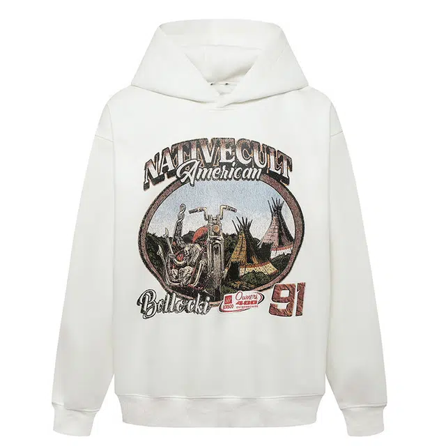 拾个壹先生 美式复古重磅高街小众宽松休闲百搭高级感图案帽衫卫衣 男女同款