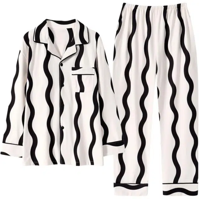 浮光岛屿 简约时尚条纹柔软德绒加绒保暖舒适休闲亲肤可外穿家居服睡衣套装 男款 礼袋装 白色