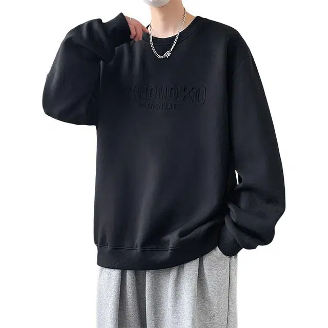 左岸 春秋青少年港风时尚潮牌休闲宽松简约字母印花长袖圆领上衣百搭帅气穿搭舒适加肥加大码外穿卫衣 男款