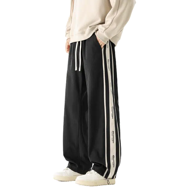 袋鼠 高个子加长版型长裤美式复古显瘦百搭基础款通勤阔腿裤高街抽绳卫裤宽松运动裤子休闲裤 男女同款