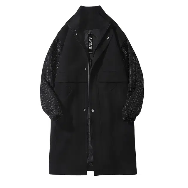 艾梵斯贝 轻奢高级感毛呢外套小香风设计感拼接袖宽松中长款潮流日常休闲商务百搭简约大气气质穿搭春秋大衣 男女同款