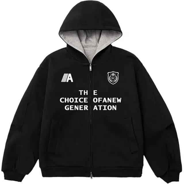 爱肯 美式高街撞色设计开衫外套双拉链宽松舒适休闲百搭潮牌简约廓形连帽长袖卫衣 男女同款