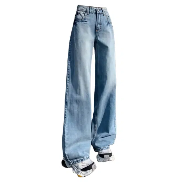 半空山 美式复古高街小众高腰水洗直筒百搭休闲宽松显腿长垂感显瘦显高时尚牛仔裤 男女同款