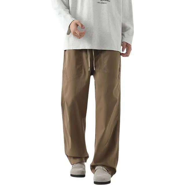 么宁 秋冬季美式高街垂感宽松直筒裤褶皱感简约百搭个性痞帅运动阔腿休闲裤 男女同款