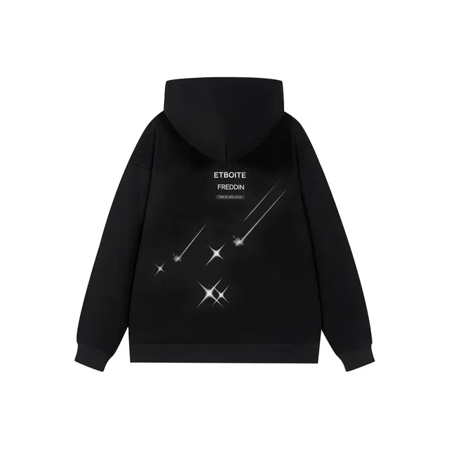 法文箱子 美式高街重磅连帽潮流时尚银河系星空流星基础色简约经典秋冬季宽松印花套头外套帽衫休闲运动男女同款卫衣 男款 情侣装