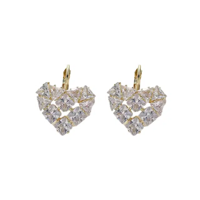 澜耀 法式素款爱心 闪亮精致简约冷淡风气质百搭时尚耳饰 合金 耳环 女款