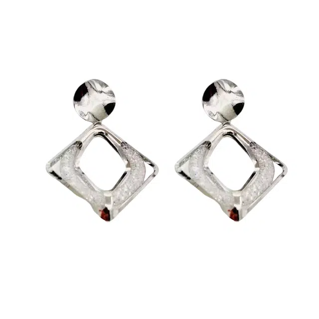 澜耀 气质银色几何设计 小众个性复古轻奢简约夸张饰品耳饰 合金 耳环 女款