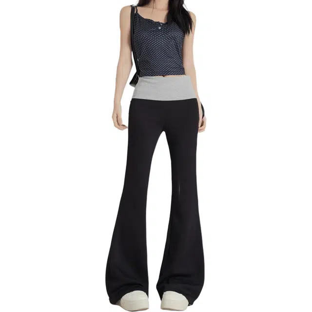 欧迪芬 拼接撞色通勤风修身低腰长裤休闲裤 女款