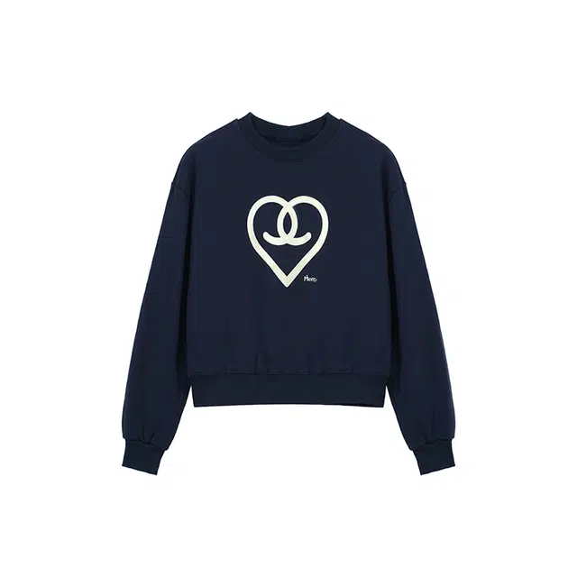 思蓓儿 爱心印花女美式小个圆领宽松休闲上衣卫衣 女款