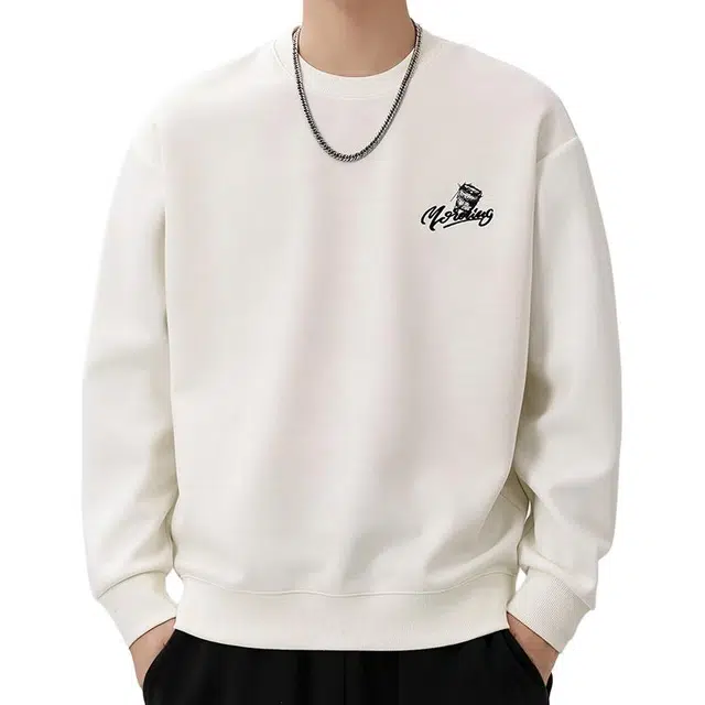 协协乐 美式重磅春秋季宽松圆领打底衫套头男士休闲百搭长袖上衣时尚印花设计小众款卫衣 男款