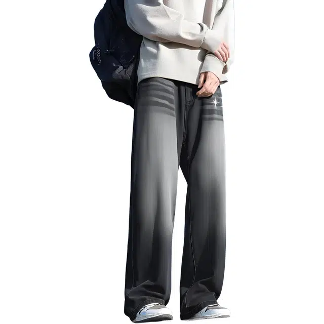 图兰朵 美式复古街头时尚水洗做旧宽松舒适百搭显高显瘦牛仔裤 男女同款