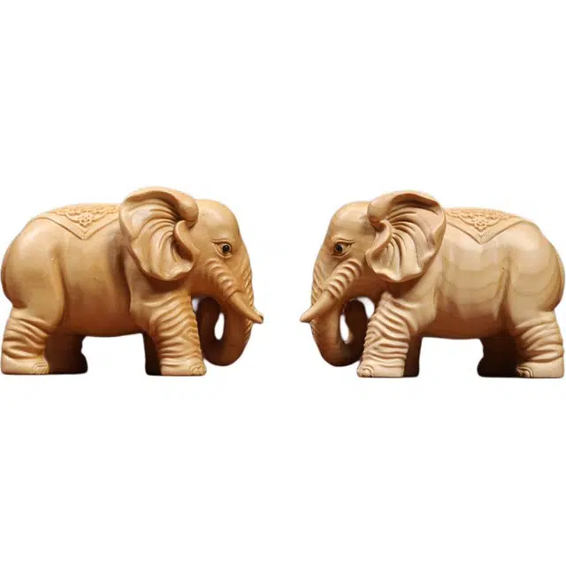 得笙陌 福财象一对木雕对象雕刻财福转运好运手工艺品 黄杨木 木作摆件 男女同款情侣款