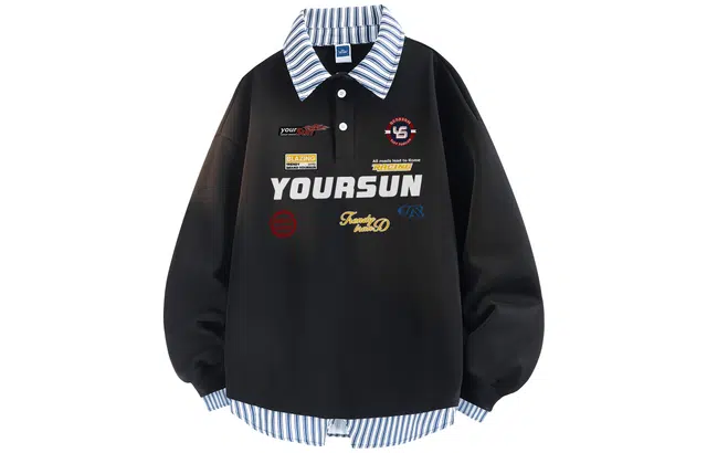 宜而爽 美式复古运动风潮流赛车元素徽章字母印花格子拼接翻领假两件学院风设计感潮牌宽松套头简约通勤休闲保暖舒适长袖卫衣 男女同款