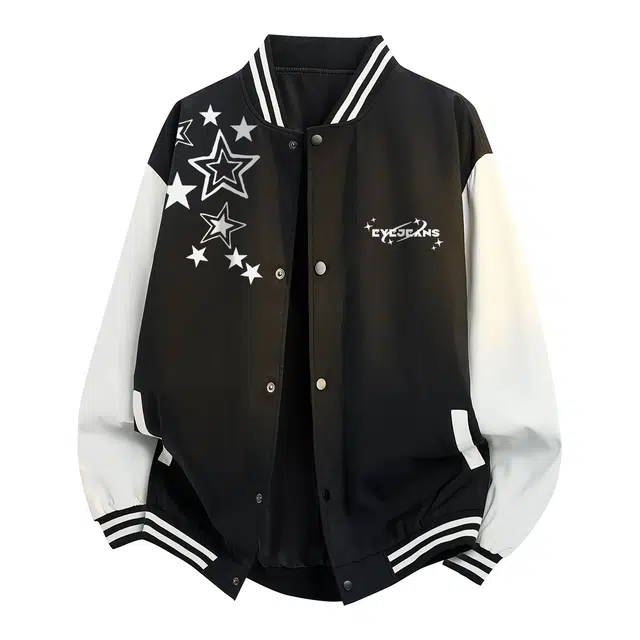 依文 美式复古运动防风耐磨字母星星休闲百搭宽松落肩飞行员教练长袖棒球服 男女同款