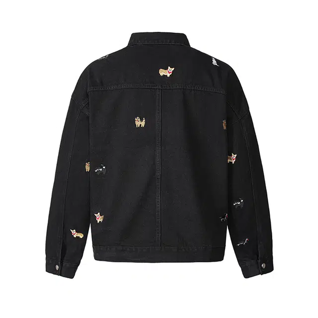 欧路得 欧路得 卡通小狗刺绣水洗牛仔外套男女秋季潮复古学院风上衣痞帅宽松夹克 男款