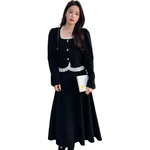 稻草人 气质简约甜美花边设计淑女显瘦上衣裙子两件套装 女款