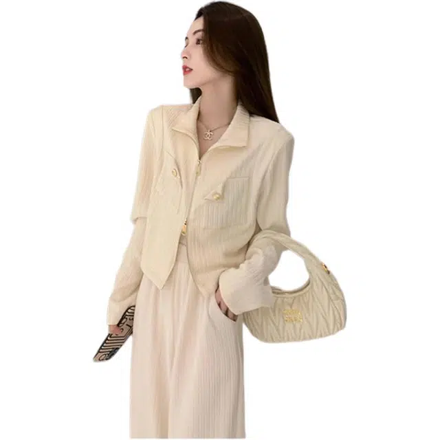 丝絮丝绸 小香风气质减龄上衣阔腿裤两件休闲套装 女款