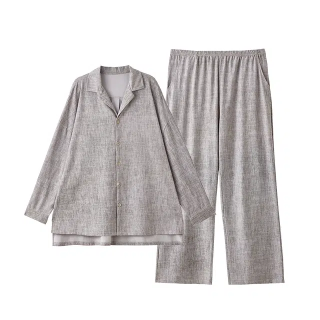 俏薇妮 春秋款纯棉带胸垫一体长袖长裤家居服套装睡衣礼盒 女款