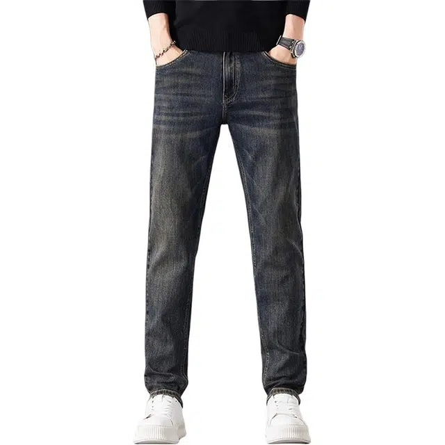 炳盛 高端男士修身直筒秋季复古做旧潮流百搭长裤牛仔裤 男女同款