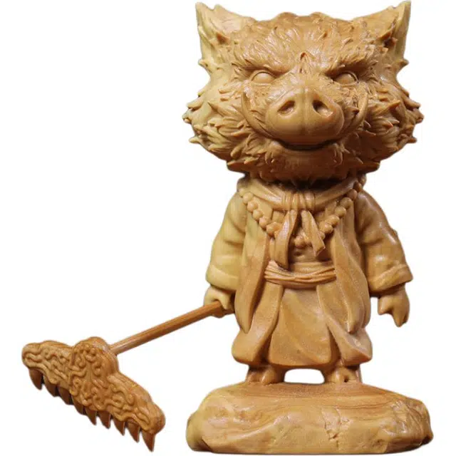 得笙陌 猪八戒木雕吉祥雕刻国潮手工艺品 黄杨木 木作摆件 男女同款情侣款