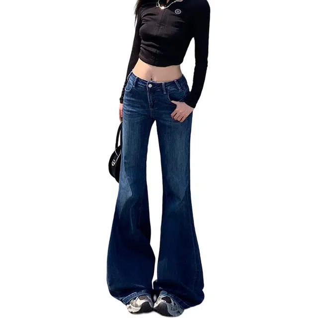 如续 秋冬复古水洗高弹力不贴腿微喇显瘦修身长裤&加长牛仔裤 女款