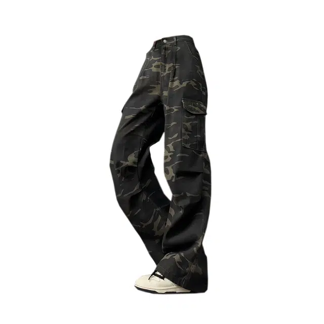 下层基础 迷彩坠感宽松潮流舒适直筒工装百搭牛仔裤 男女同款