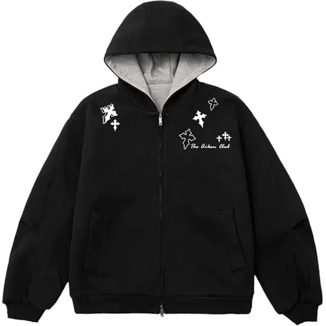 爱肯 美式潮牌简约纯色基础款字母印花休闲宽松日常通勤百搭连帽长袖卫衣 男女同款