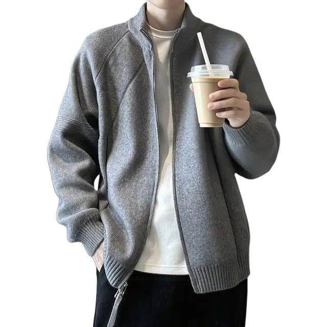 北欧攻略 美式复古慵懒风立领拉链开衫春秋季休闲百搭高级感穿搭针织衫 男女同款