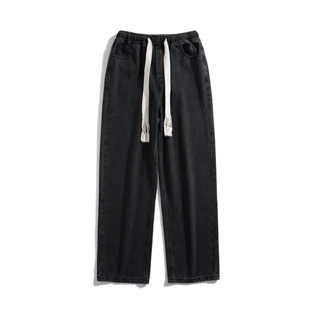 袋鼠 美式复古水洗做旧废土风高级感中腰直筒设计显高显瘦修身窄版垂感日常通勤牛仔裤 男女同款