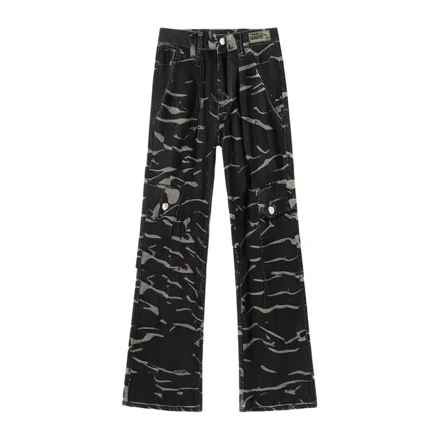 下层基础 迷彩坠感宽松潮流舒适直筒工装百搭牛仔裤 男女同款