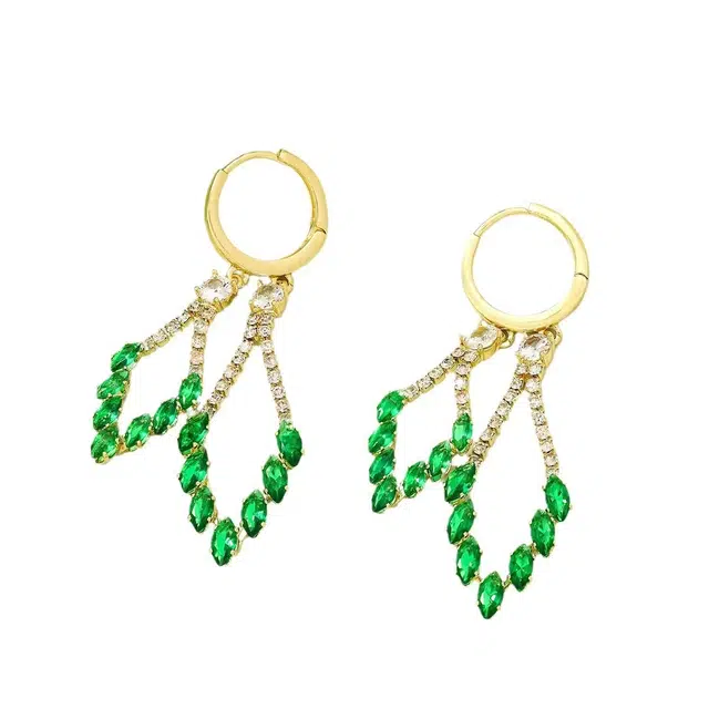 澜耀 气质绿色菱形 小众设计高级感简约百搭耳饰 合金 耳环 女款