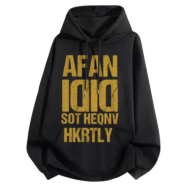 阿凡迪 重磅美式高街潮流复古高级斑驳字母印花宽松基础款通勤百搭无性别主义休闲户外舒适氛围感落肩纯色长袖连帽卫衣 男女同款